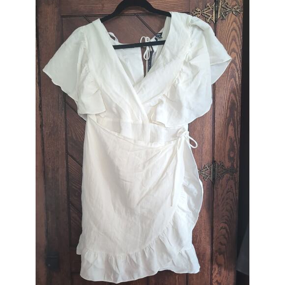 Lulu's Cute Confidence White Ruffled Faux-Wrap Mini Dress Size XL NWT - Picture 1 of 16